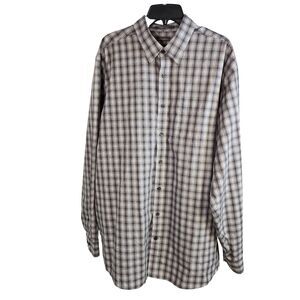 Eddie Bauer Mens Shirt TXL Wrinkle Free Relaxed Fit Plaid Gray White Long Sleeve